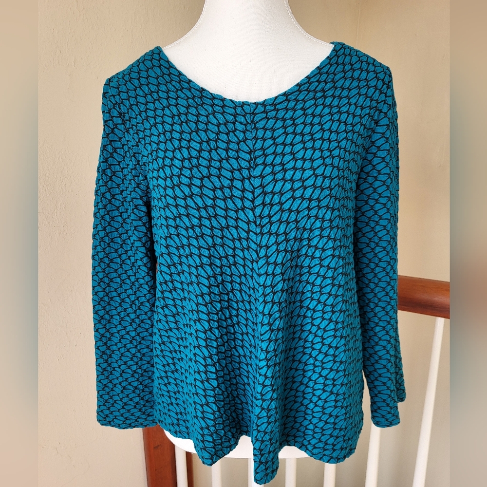 Casual 3/4 sleeve women's top Habitat size Medium teal and black